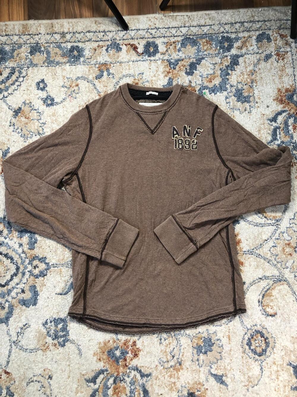 Abercrombie & Fitch Shirt Mens XL Brown Long Sleeve ANF 1892 Logo Tee Crewneck